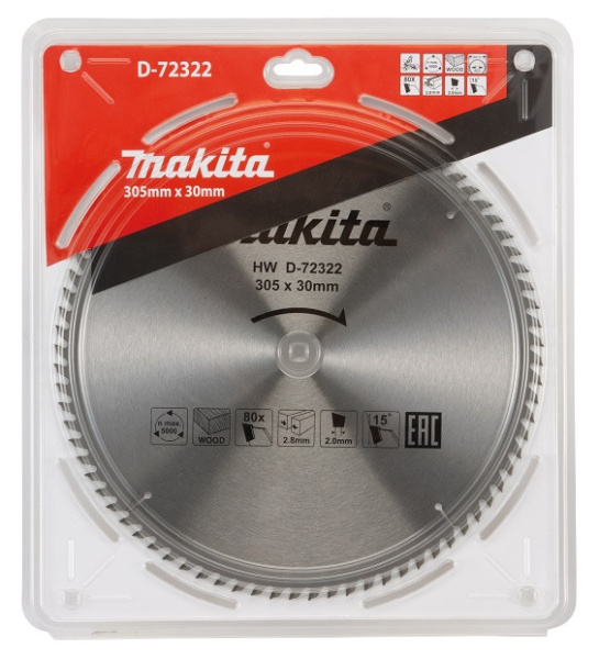 Пильный диск для дерева HW 305х30х2.8, 80T, 15G Makita D-72322